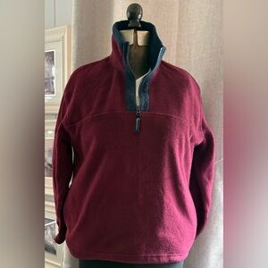 G.H. Bass & Co Women’s XL Burgundy Quarter Zip Fleece Pullover Navy Trim